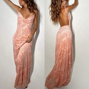 Princess Polly Peach Floral Backless Cowl Maxi Dress